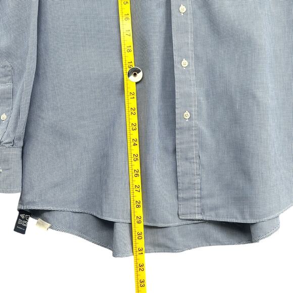 IZOD Button Down Blue‎ Poplin Check Pattern Long Sleeve Pocket Dress Shirt XL - Picture 6 of 6